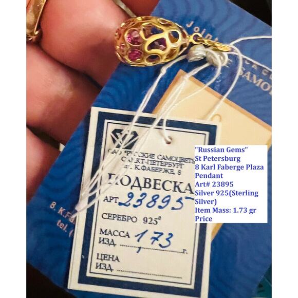 Faberge Gold Plt Violet Purple Egg Pendant Sterling Silver Russian Necklace Jewl - Picture 2 of 16